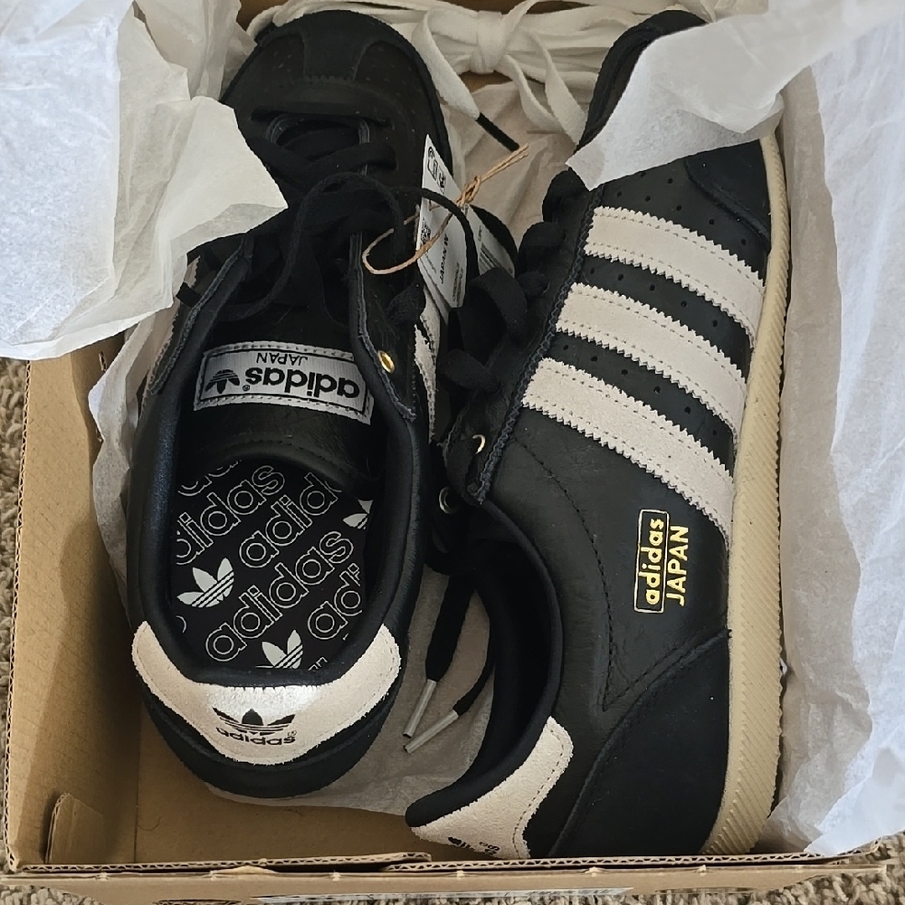 Adidas Black and White Athletic Shoes with Suede Upper